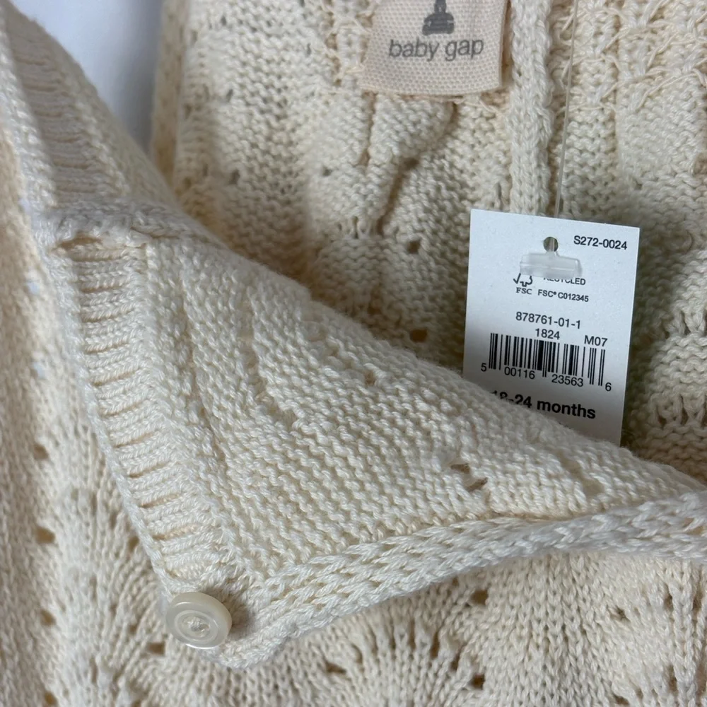 Baby GAP Crochet Sweater Knit Vanilla Cream Boho Indie Vintage-inspired Romper - Picture 12 of 13